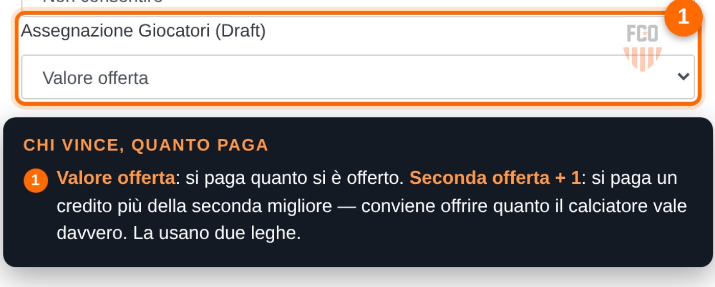 Impostazione «Assegnazione Giocatori (Draft)» con le due opzioni disponibili